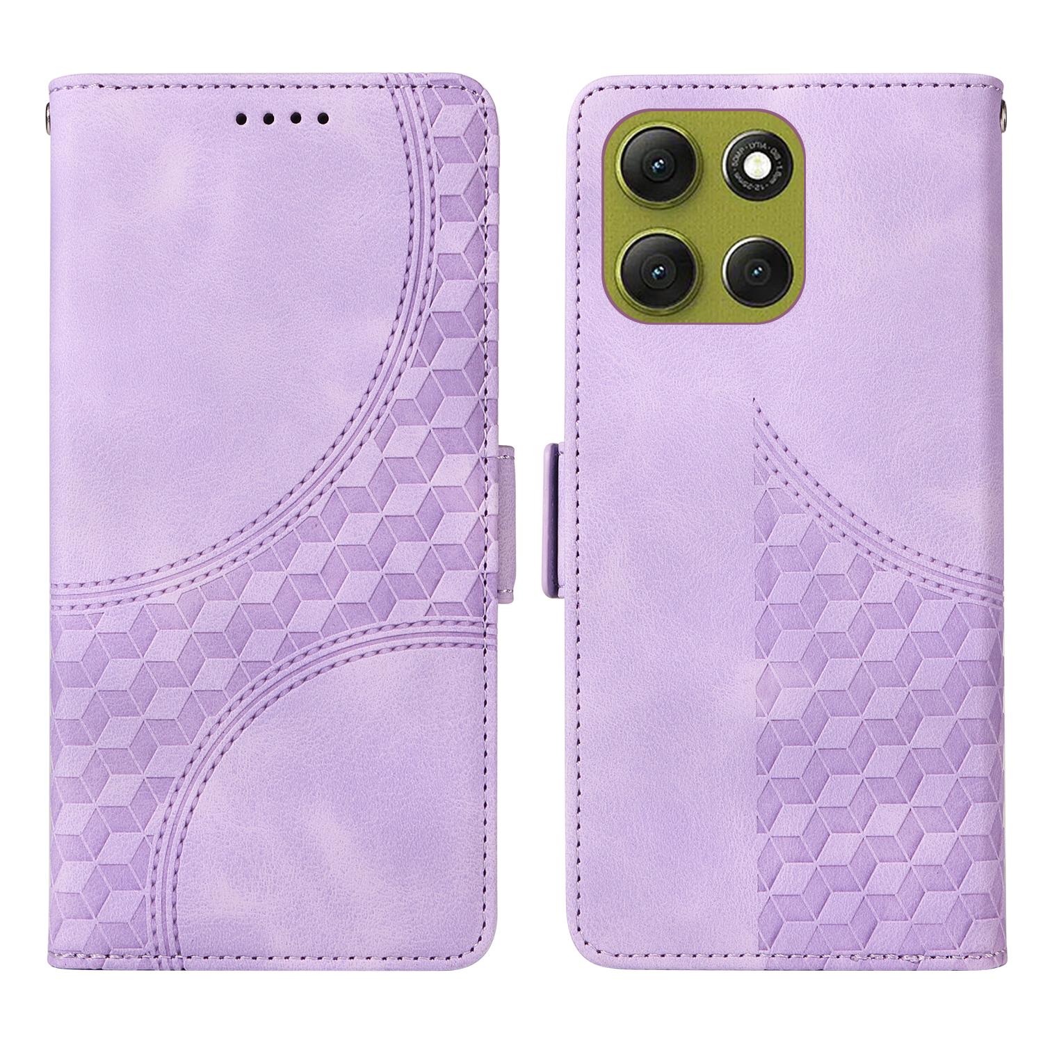 

For Motorola Moto G86 Power 5G/G86 5G Leather Cases Wallet Rhombus Imprinted Phone Cover Stand with Strap Purple