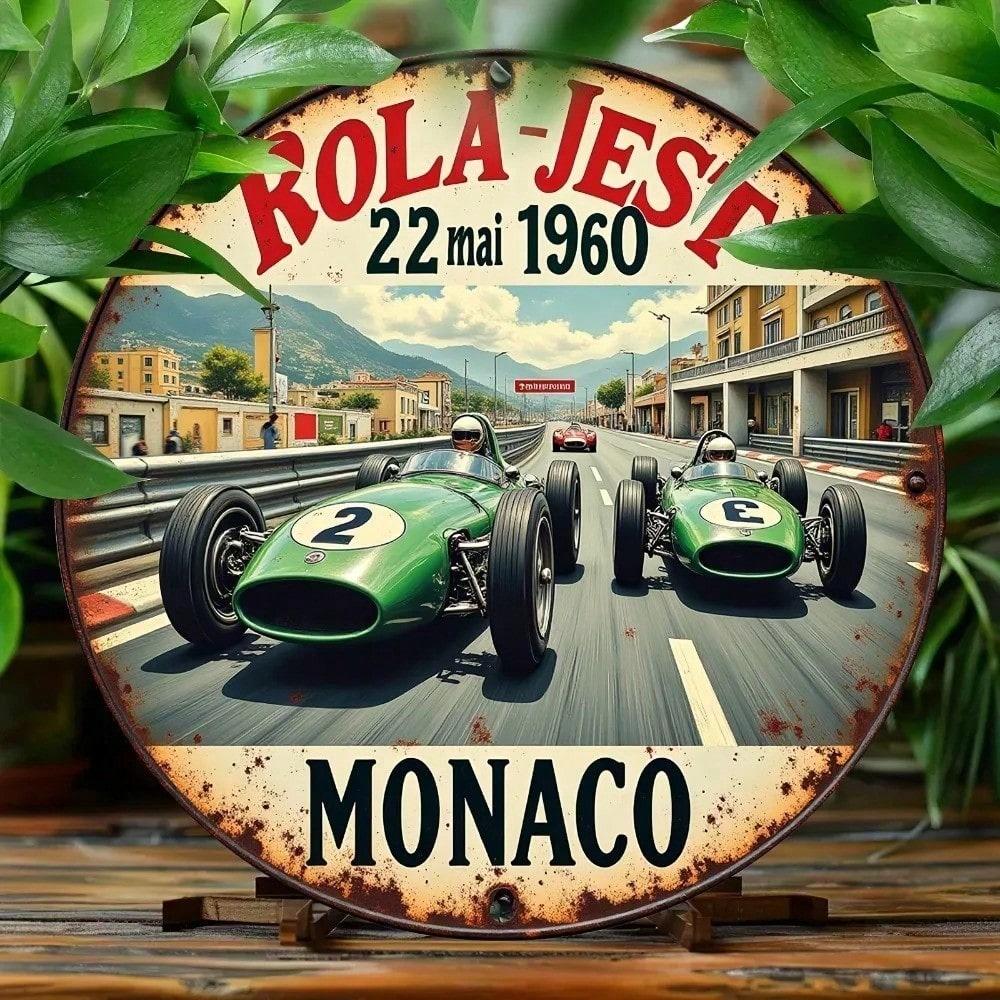 

1960s Retro Monte Carlo Racing Tin Sign 8 Inch Round Vintage Metal Wall Art Green Classic Car Decor for Home Bar Garage Man Cave разноцветный