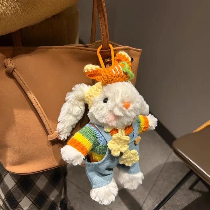 Regenbogen-Karotten-Overall Hummer-Hasen-Taschenanhänger Cartoon Niedliche Plüschpuppe Schlüsselanhänger Geschenk