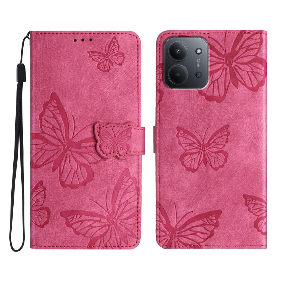 For Xiaomi Redmi 15C 4G (Global) (171mm) Case Butterfly Design Flip Wallet Leather Phone Cover Skin-Touch