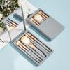 Portable 5-Piece Morandi Makeup Brush Set with Mirror, Soft Bristles: Includes Powder & Eyeshadow Brushes