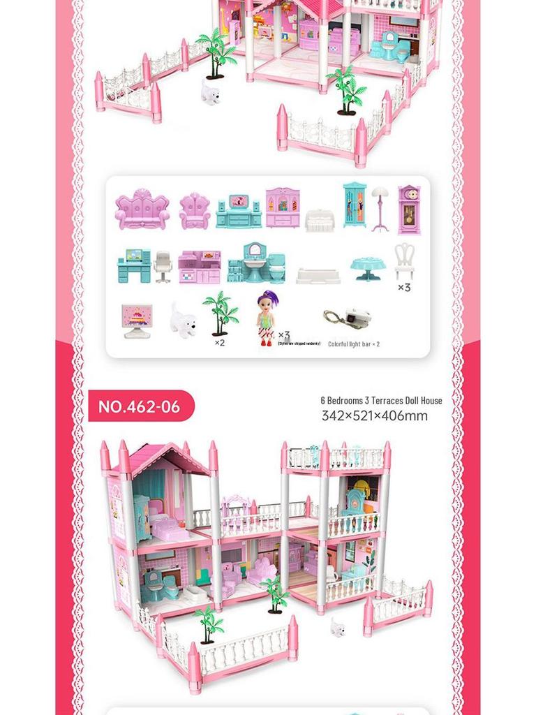 Princess Castle Dollhouse Playset: Puzzle Villa for Girls