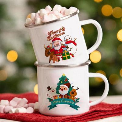 Buon Natale Smalto stampato Tazza di caffè Bevanda creativa Tazza Dessert Cioccolata calda Tazze di latte Tazze di torta Maniglia Bicchieri Regali di Natale