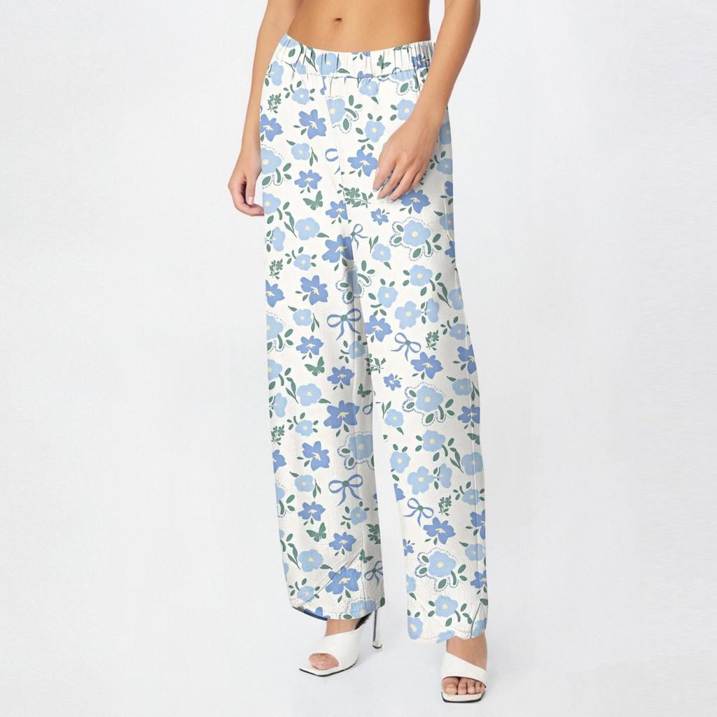 Pants For Women Summer Casual Wide Leg Elastic Waist Pants With Pockets