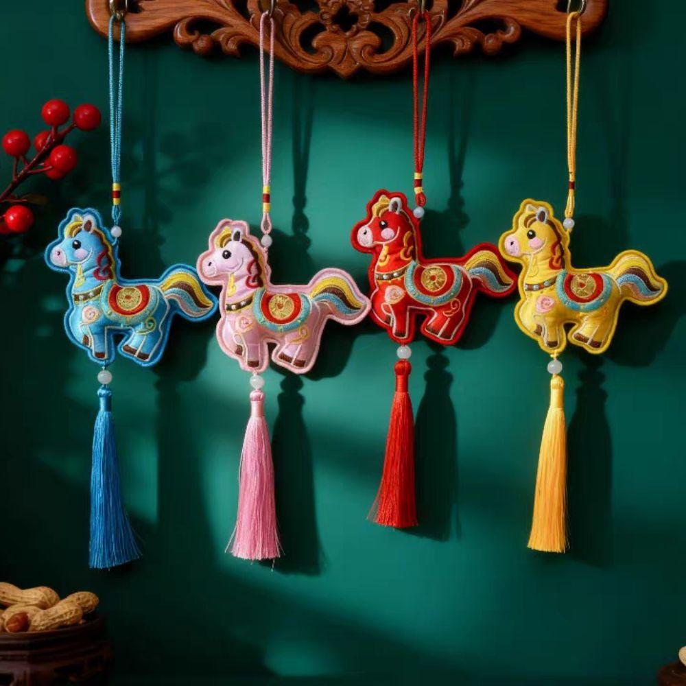 Spring Festival Pony Embroidered Pendant Tassel Car Hanging Ornaments  Zodiac Year Gift