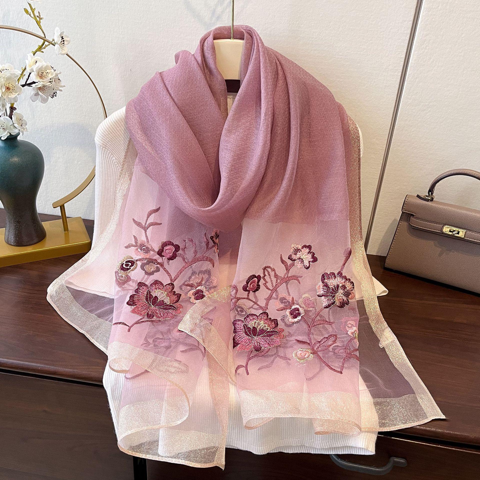 Imitation Silk Embroidered Long Silk Scarf for Women s Fashionable and Fashionable Mulberry Silk Sunscreen Scarf 180*70cm