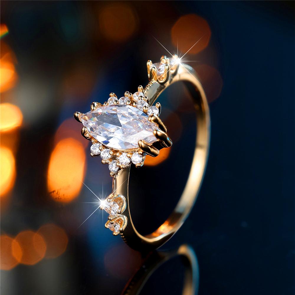 Luxury Female White Zircon Stone Engagement Rings For Women Gold Color Wedding Bands Jewelry Party Gifts