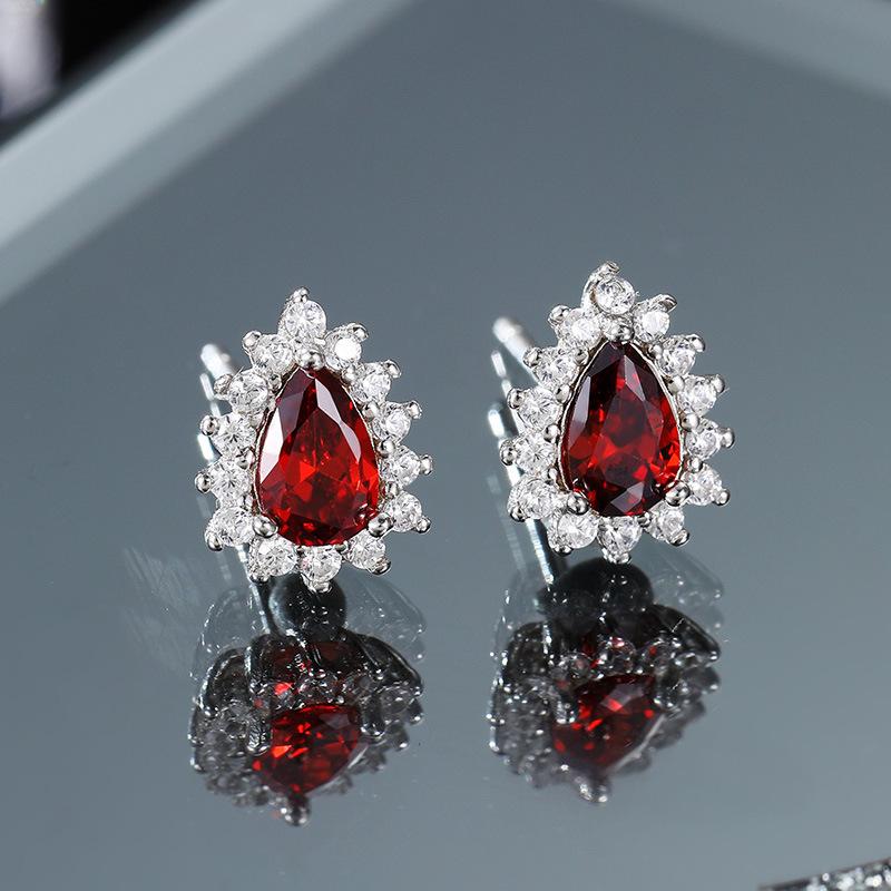 925 Silver Pigeon Blood Red Zirconia Drop Earrings Vintage Elegant 925 silver