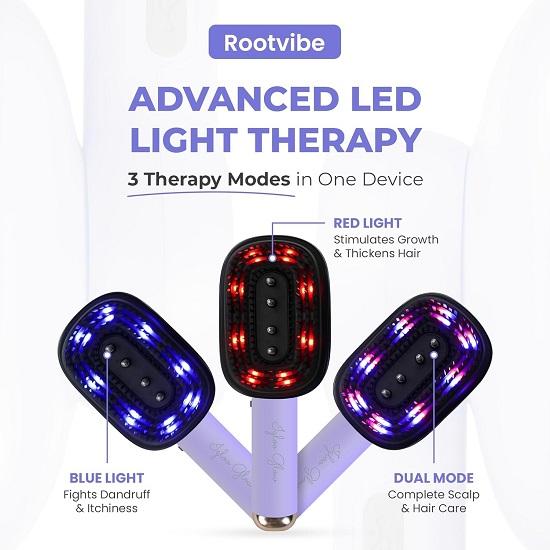 RootVibe Red Blue LED Light Therapy for Hair Growth, Dandruff Hair Fall Control, Boosts Oil Serum Absorption, Stress Relief, Lightweight .