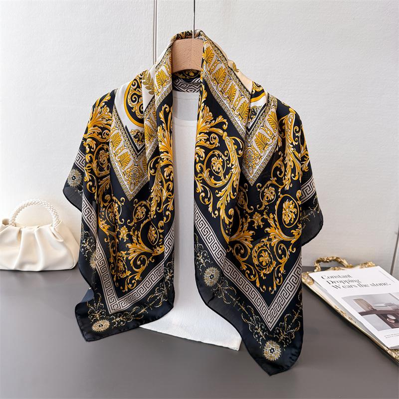 Light Luxury Imitation Silk High-End Printing Large Square Scarf Silk Scarf Shawl Headscarf Neck Protection Scarf Decorative Women'S Scarf