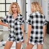 Women’s Sleep Lounge Wear Shirt and Short Pants 2 Pieces Sleeping Suit Leopard Plaid Pajamas Summer Home Casual Night Clothing Set