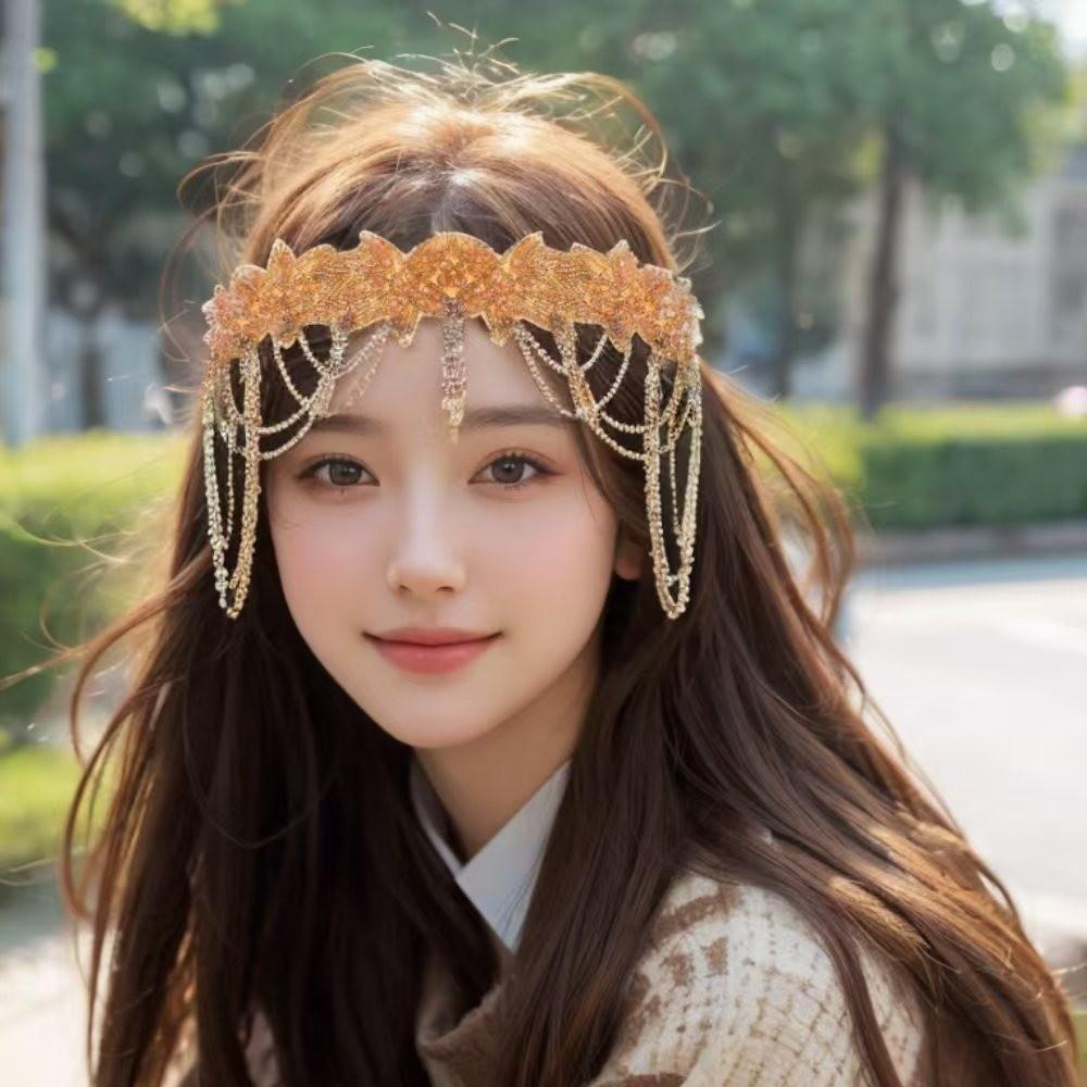 Chain Tassel Rhinestone Headband Flower Shape Bridal Headdress  Party Banquet