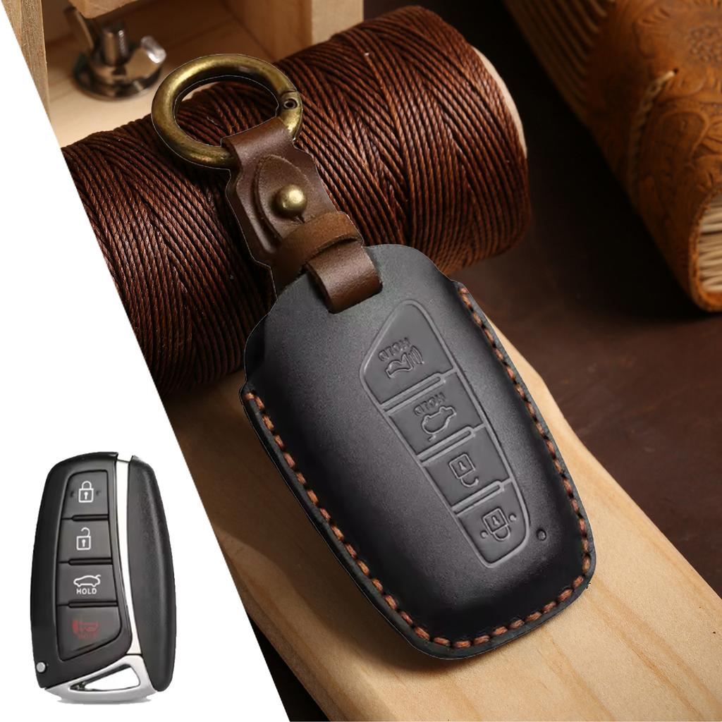 Car Handmade Leather Key Case Holder For Hyundai Grand Santa Fe 3 DM IX45 IX35 Genesis DH Grandeur Azera HG Equus 2013 2014