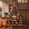 Autumn Halloween Wooden Ghost Castle Pumpkin House Style Courtyard Entrance Wall Welcoming Decoration Doorplate