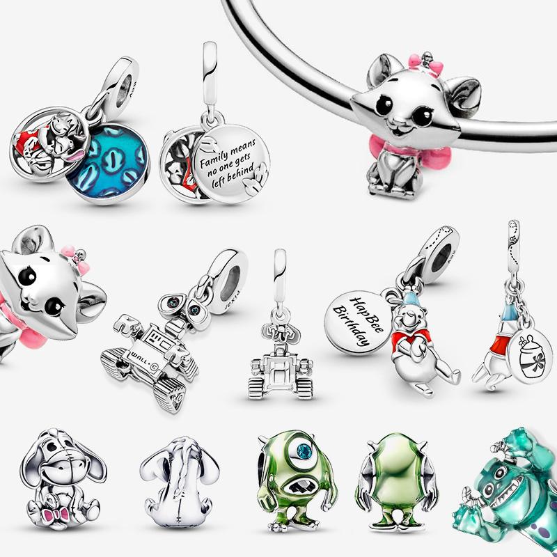 New Disney 925 Silver Winnie & Stitch Charms for Bracelet Necklace DIY Jewelry Gifts Holiday Party