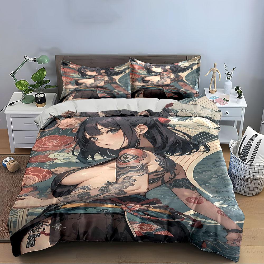 Tattooed Warrior Art Style Bedding Duvet Cover Set  (1*Duvet Cover 2*Pillowcases, without duvet insert)