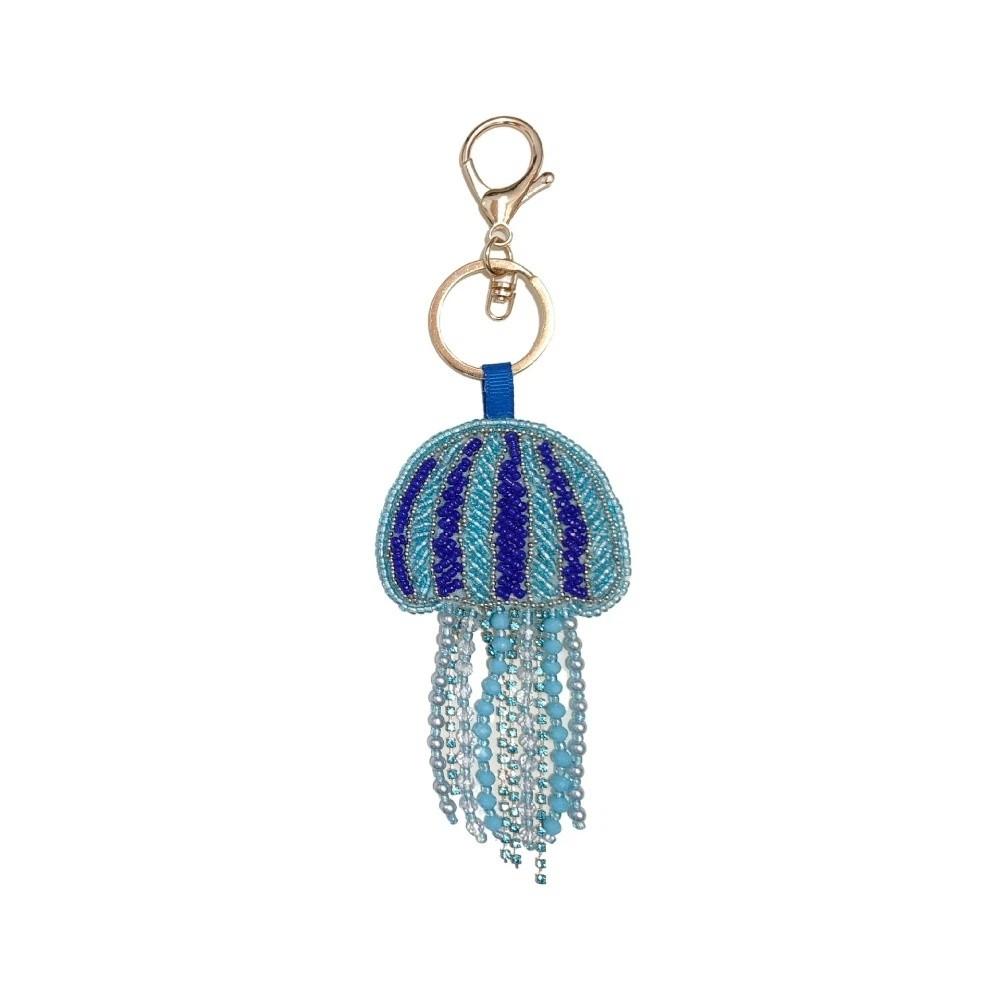 Handmade Jellyfish Patch Keychain Rhinestone Beads Bag Charm Handmade Keychain Holiday Gift