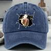 Funny Licking Cow Breaking Through Denim Baseball Cap Unisex Casual Washed Adjustable Farm Hat