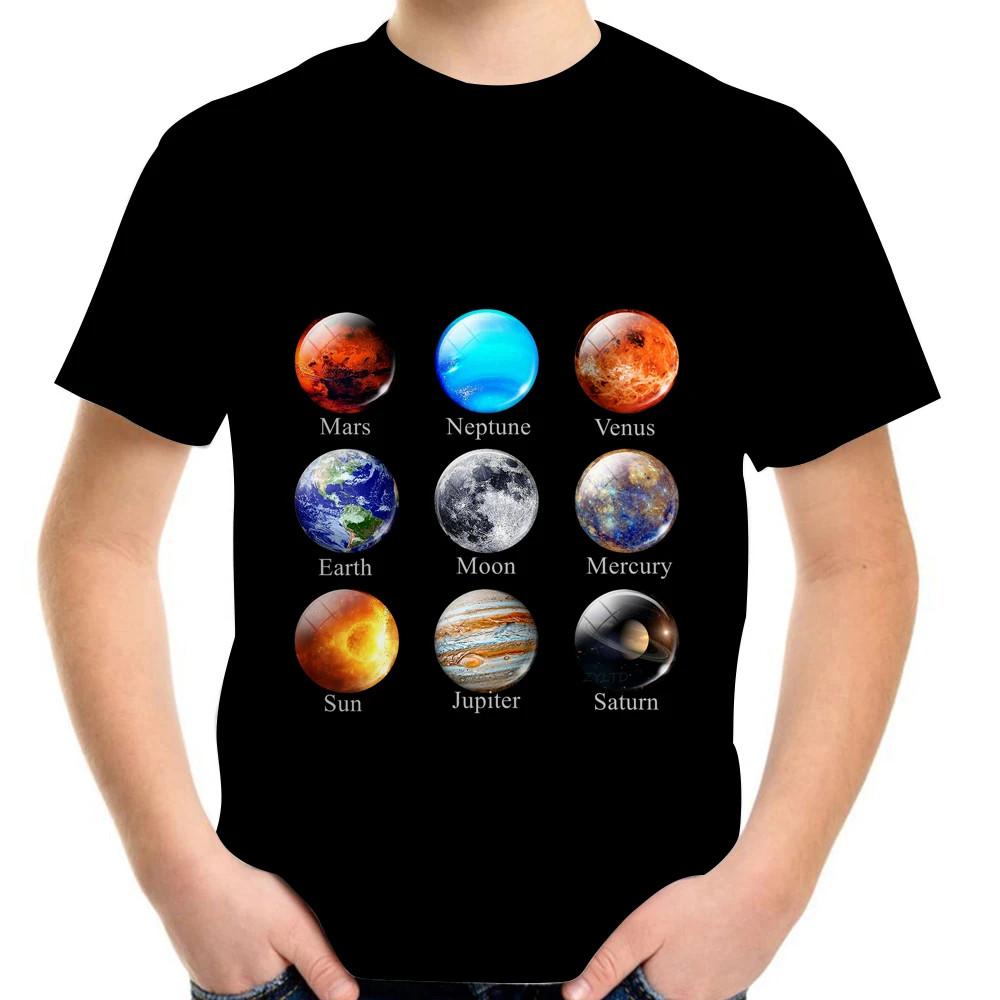 Summer 2-12y Children 3D Clothing Planet Earth Moon Galaxy Print Kids Baby Fashion T Shirt Boys Girls Birthday Tee Fashion Tops