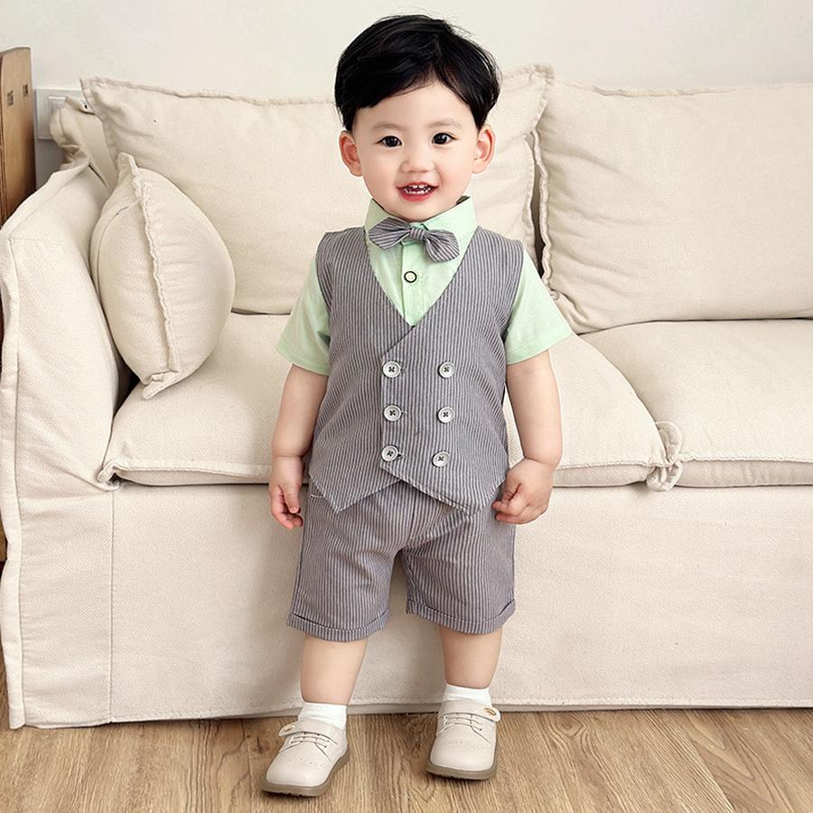 New Short Sleeve Shorts Vest Set Children's Clothing Boys Summer English Style Fashion Party Outfit