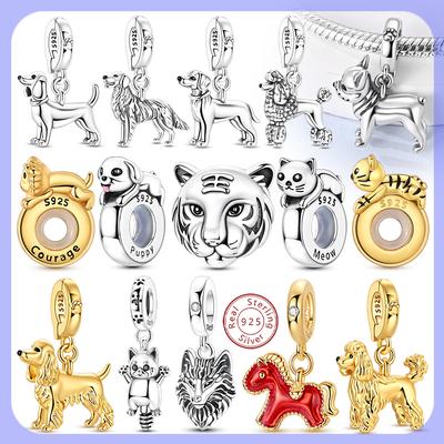 Charms 925 Silver Original Charms Bead Pendant Cat Dog Tiger Leopard Lion Universal Buckle Charm For Bracelet Women DIY Jewelry