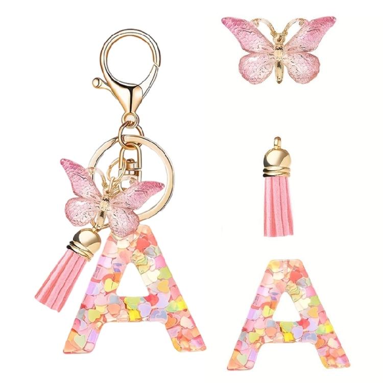 Fashionable Crystal Letter Keychain Sparkling Butterfly Tassels Charm Keyring Ornament for Women Girls Accessories