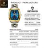 BINBOND B355 Stainless Steel Men Watch Top Quailty Luxury Push Button Hidden Clasp Waterproof Luminous Date Week Sport Men Watch