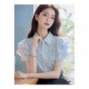 Women Summer Chiffon Shirt Ruffle Short Sleeve Turn‑Down Collar Single Breasted Blouse Top