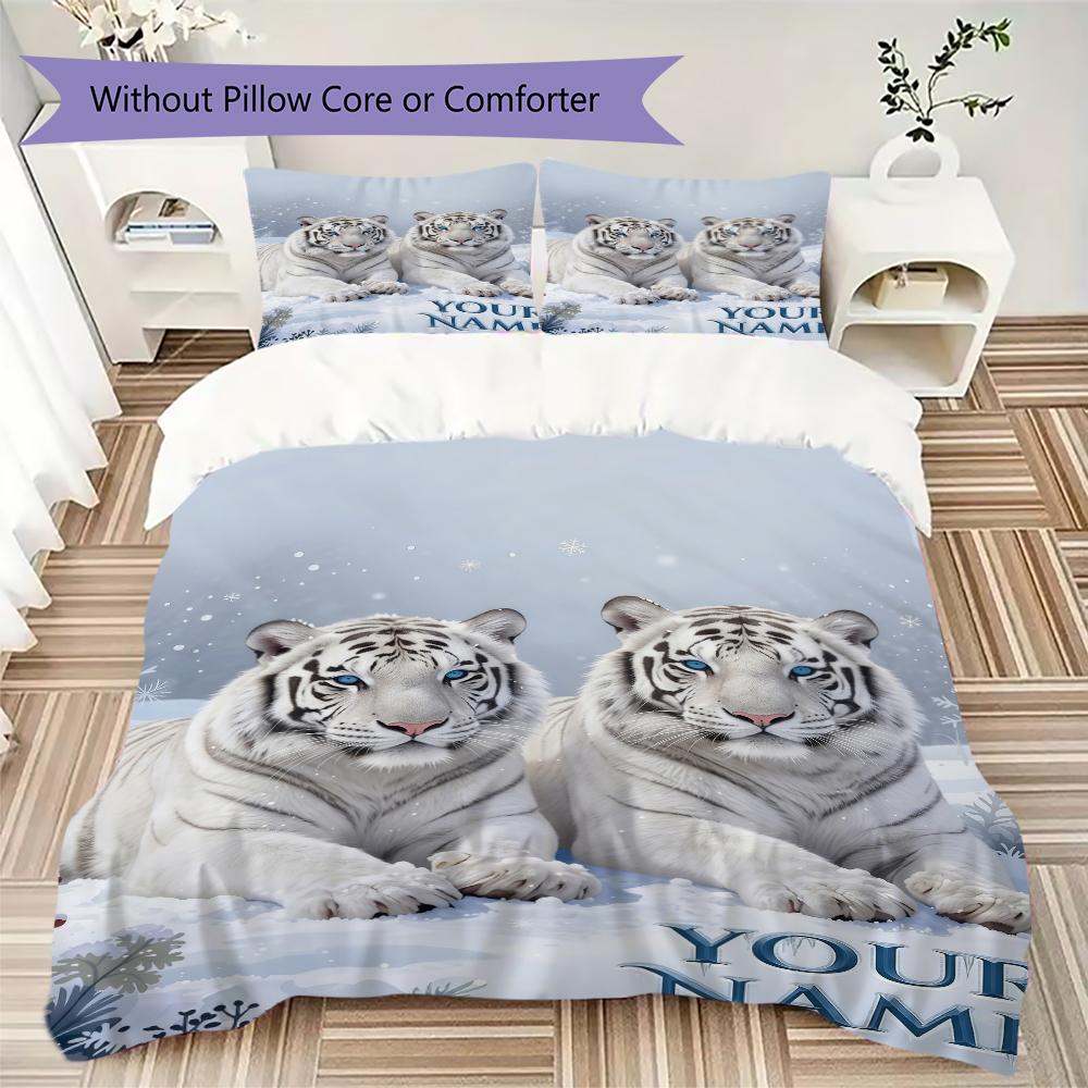 Custom Name Tiger Fantasy Universe Bedding,Quilt Set Quilt Cover Pillowcase Home Birthday Gift(1 * Duvet Cover + 2 * Pillowcase, Without Core)_lx