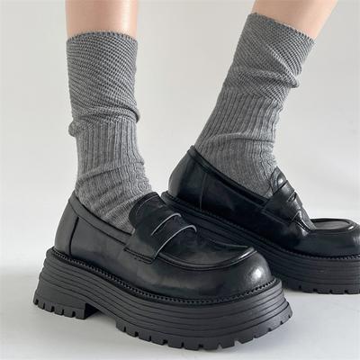 Fashion Black British Style Platform Small Leather Shoes Women's 2025 New Autumn and Winter Versatile Skirt with One Pedal Loafers