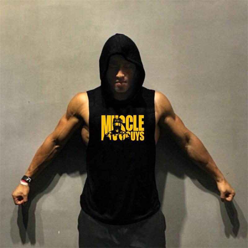 

Летние майки Muscleguys для фитнеса с капюшоном, мужская повседневная спортивная футболка без рукавов M чёрный