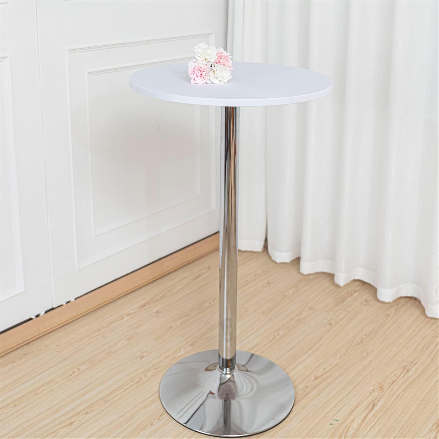 4-Pack Fitted White Round Tablecloth Cocktail Table Topper Spandex Folding Bar Table Cover Elastic Stretch Tablecloths 24 Inch, (Pack of 4) Round-24