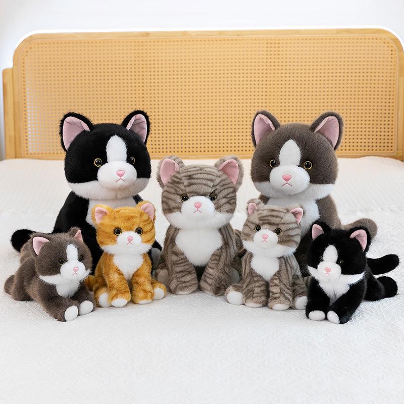 Large Cute & Realistic Sitting Kitten Plush Toy - Well-Behaved Cat Figurine for Birthdays