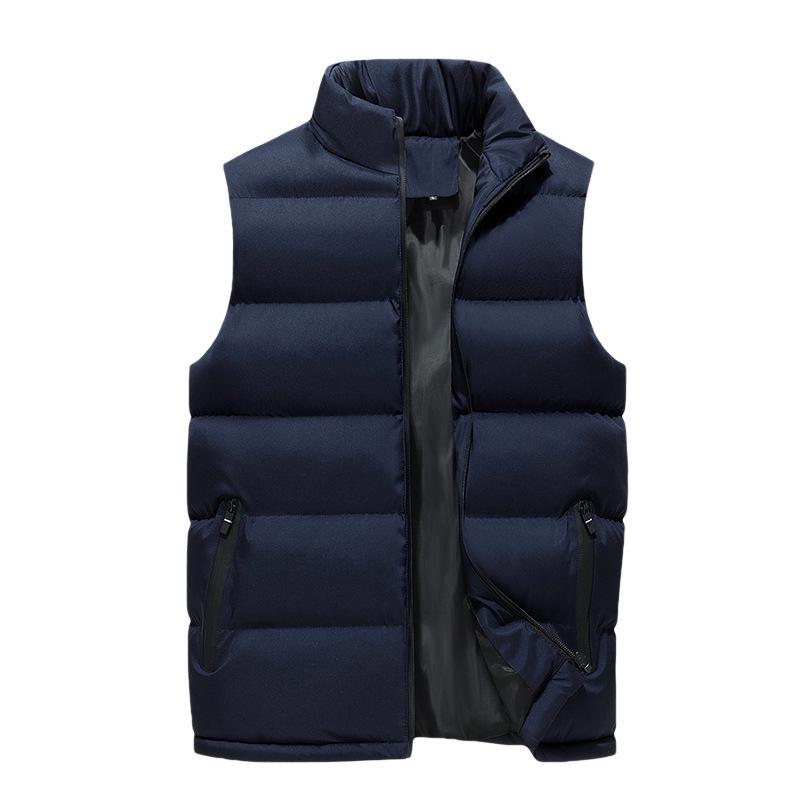 Men s Casual Loose Cotton Vest - 2026 Autumn/Winter, Stand Collar, Thick & Warm M темно-синий