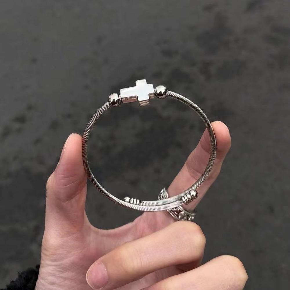 Vintage Religious Bracelet Silver Couple Bracelet Trendy Open Bangle Bracelet  Casual Jewelry