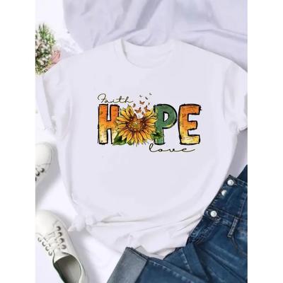 Clothing Fashion Short Sleeve T-shirts Female Print T Top Flower Letter Trend Lovely Women Cartoon Shirt Graphic Tee