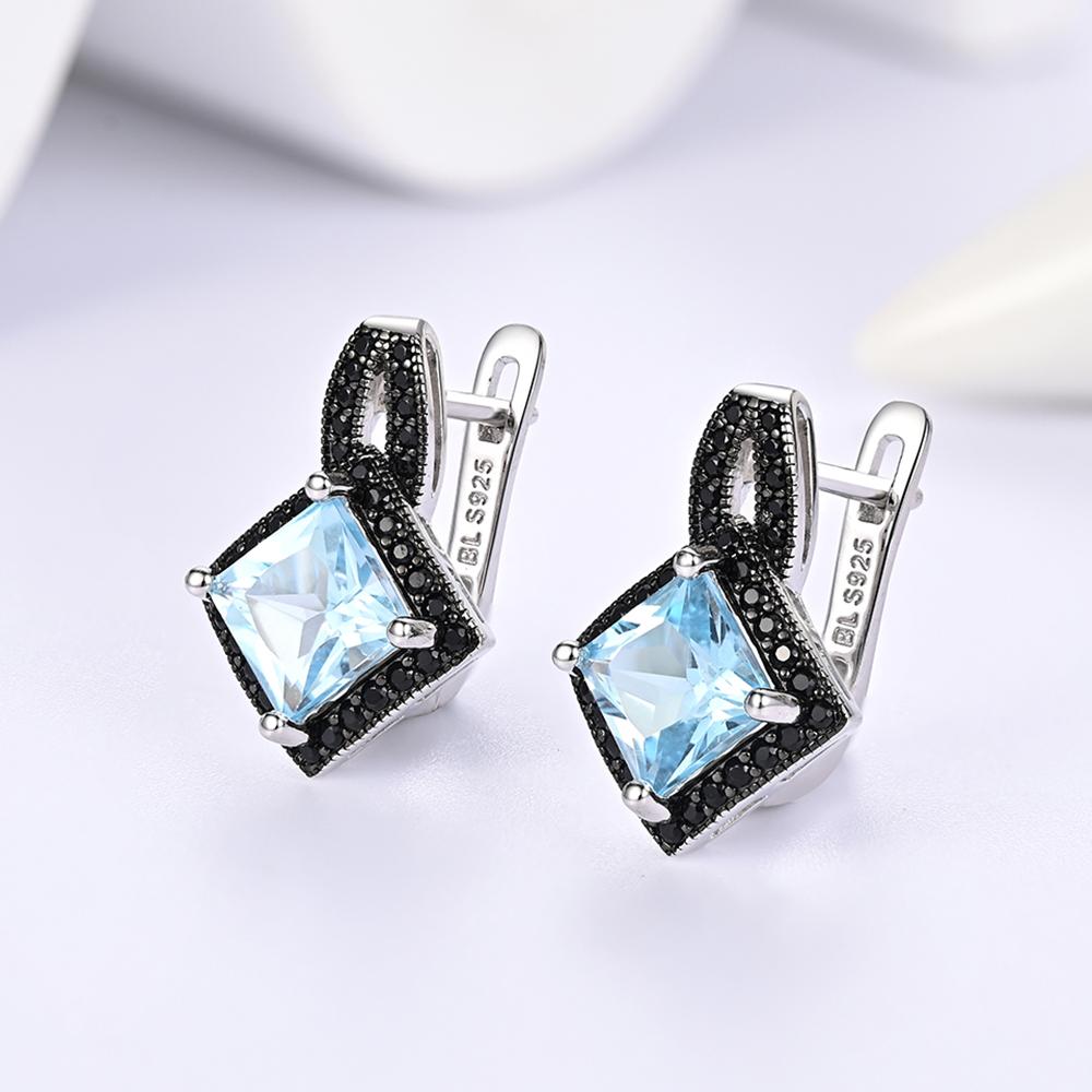925 silver ring earrings pendant necklace natural sky blue Topaz real gemstone fine jewelry set for women's Daily and party wear