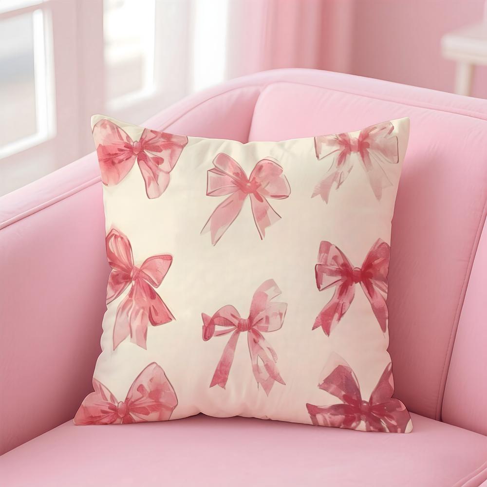 Elegant Cute Red and Pink Bowknot Cushion Cover Pillow Case Soft Friendly Fabric Concealed Zipper