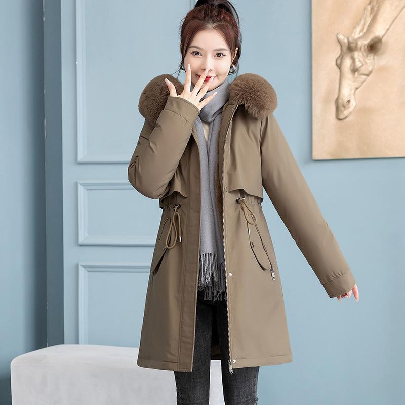 

Женская зимняя бархатная утолщенная хлопковая одежда средней длины, тонкая и теплая хлопковая одежда XXL-140-155