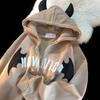 Women Gothic Embroidered Zip Up Hoodie Casual Loose Long Sleeve Sweatshirt Retro Couple Fashion Devil Hooded Autumn Winter