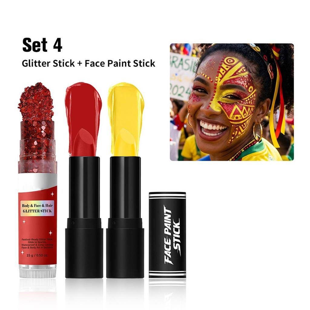Face Paint Stick and Glitter Stick Set for Body and Hair Suitable for Parties Festivals and Stage Makeup Applications