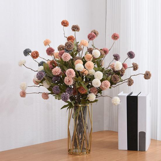 Faux Silk Pompon Mum Artificial Flowers 5 Heads Autumn Ball Chrysanthemum