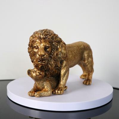 Goldene Löwenkönig Statue Harz Löwen Vater und Sohn Figuren Haus Büro Schreibtisch Tier Statue Dekoration Zubehör Ornamente