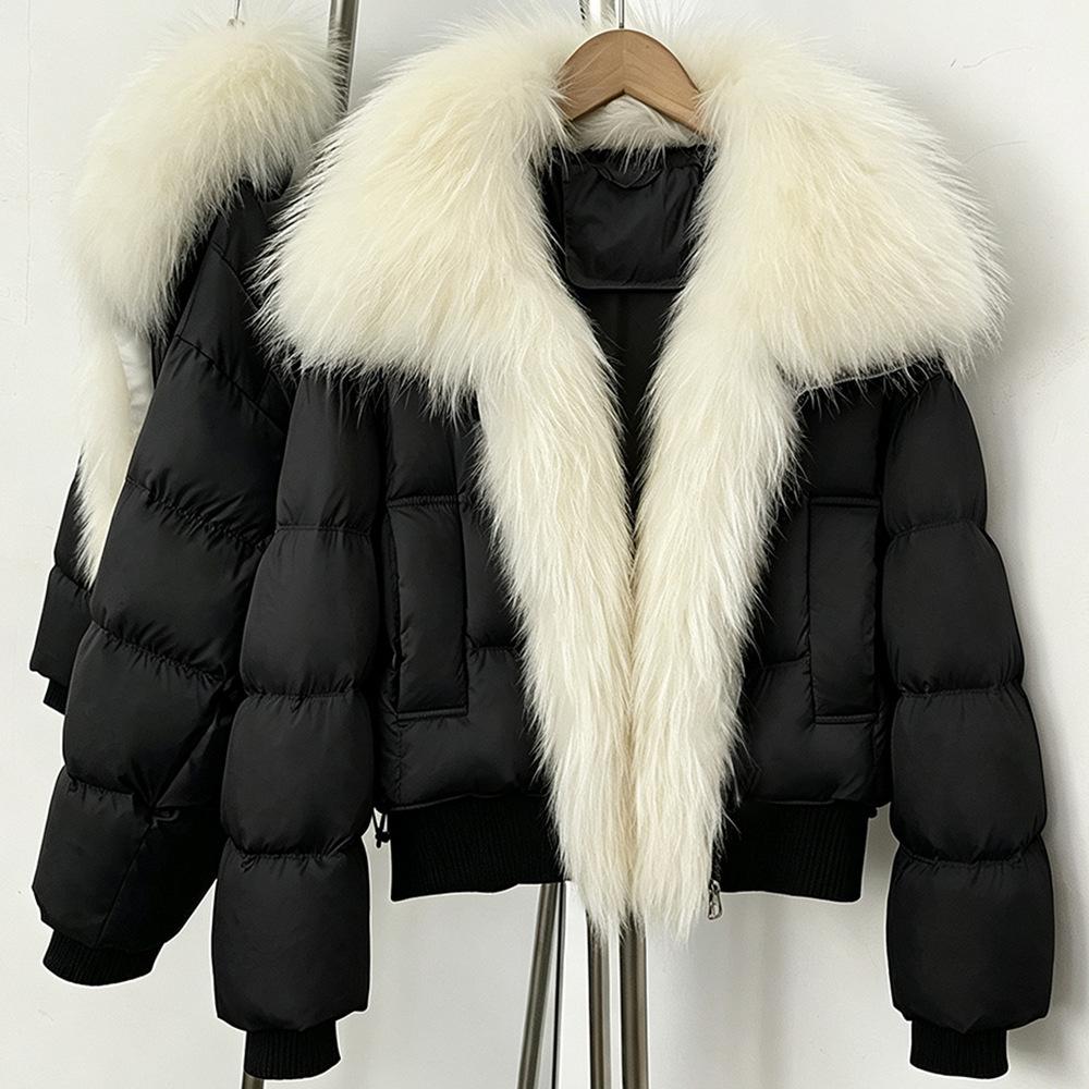 Pinghu duck down warm down jacket women's removable natural real fox fur collar jacket daily versatile top