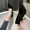 22 new student high heels etiquette bar mitzvah black suede pointed professional single shoes