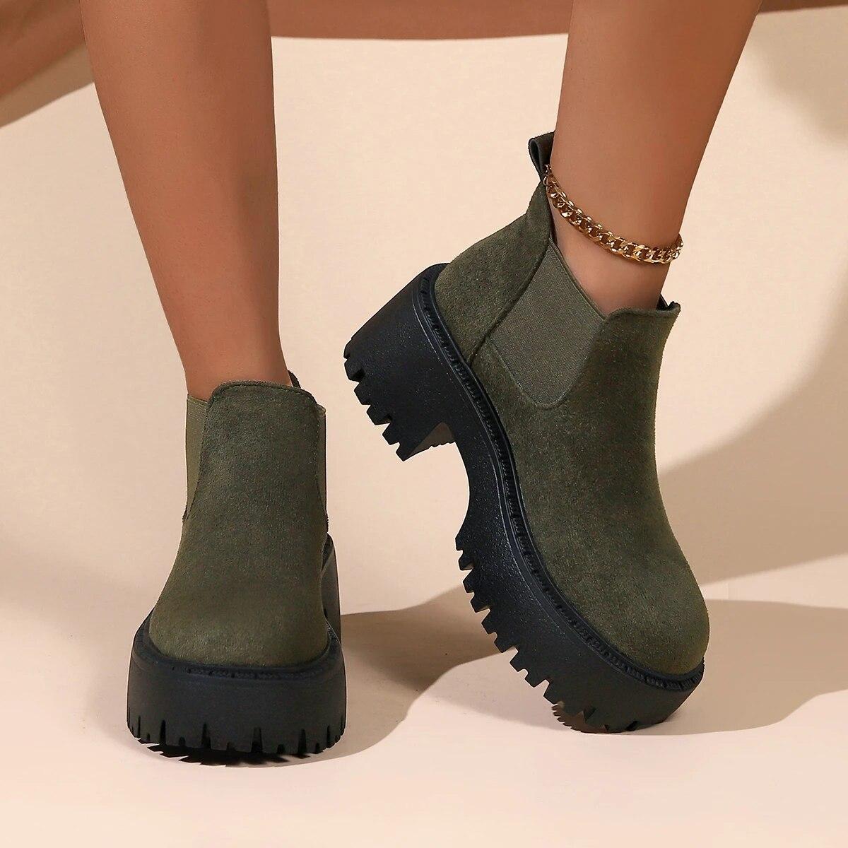 

Классические замшевые ботинки zapatos de mujer, женские модные ботинки с круглым носком на молнии сзади, туфли на платформе, женские ботинки 39 армия зеленый