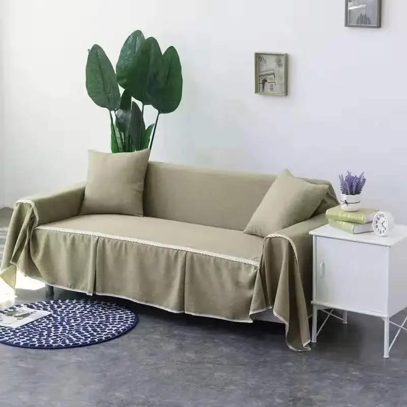 1/2/3/4-seater Sofa Cover for Living Room Solid Color Lace Edge Sofa Towel All-inclusive Dust Couch Cover Solid Slipcover