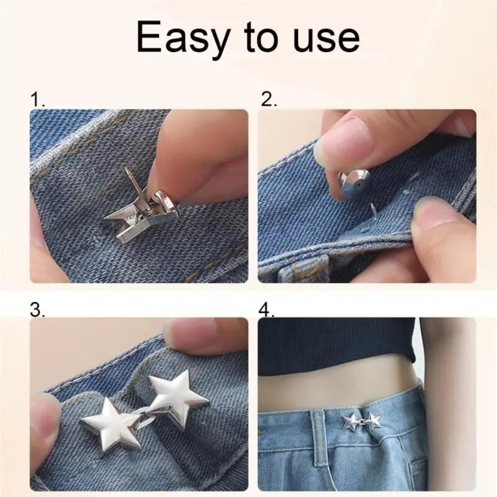 5PCS Star Shaped Adjustable Waist Clip Metal Pants Pin DIY Retractable Button  Pants