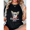 Chihuahua Mom Oversized T Shirt Black Chihuahua Dog With Sunglasses And Red Bandana Print For Casual Wear And Pet Lover Outfits