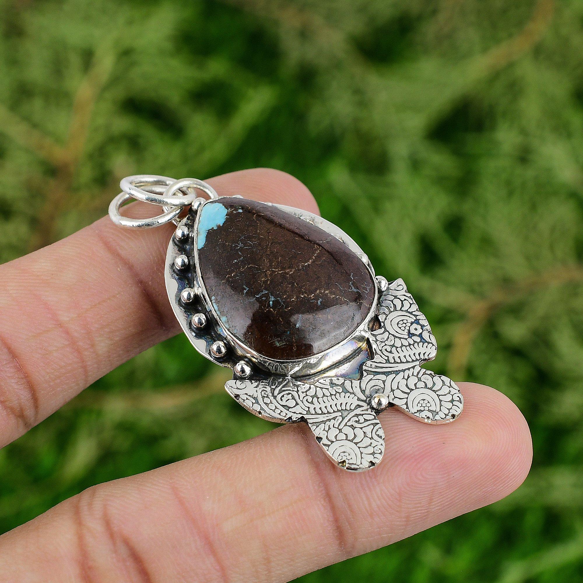 

Tibetan Turquoise Pendant Natural Gemstone Jewelry Handmade Pendant 925 Sterling Silver Pendant Gifts For Friend